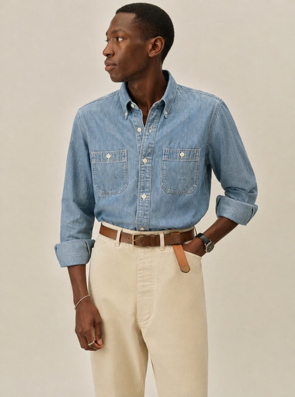 Buck Mason Blue Denim Western Casual Chambray Work Shirt Japanese Cotton NWT XS